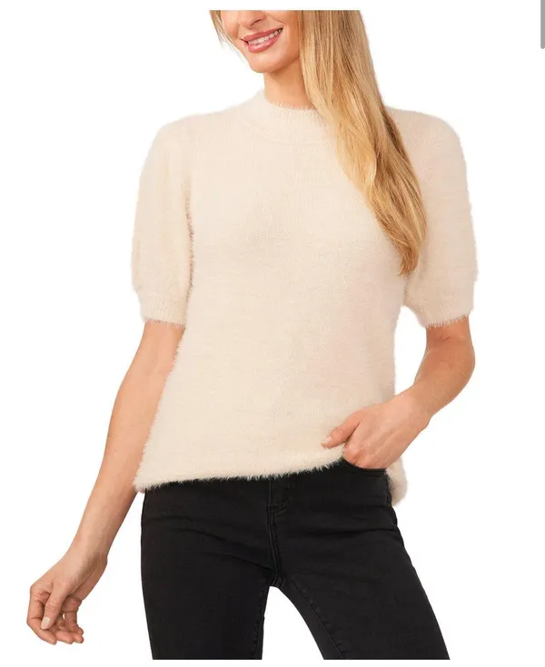 Cream Short Sleeve Sweater - Image 2