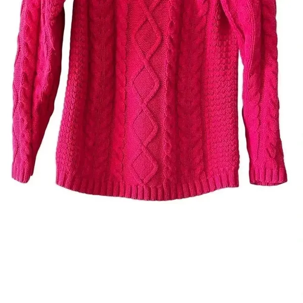 Jennifer Moore Vintage Cotton Red Cable Knit Shoulder Pads Y2K Cozy Sweater SZ M - Image 3