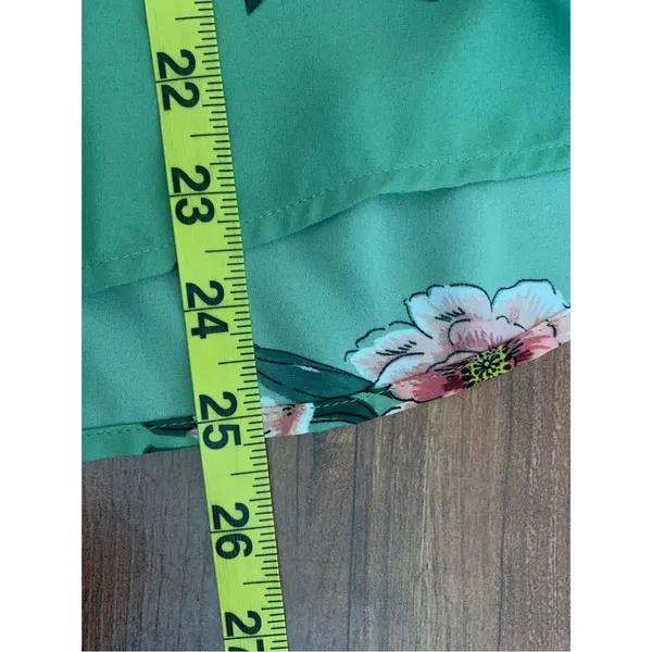 LOFT Green Floral V-Neck Peasant Long Sleeve Blouse Top Semi Sheer M Feminine - Image 8