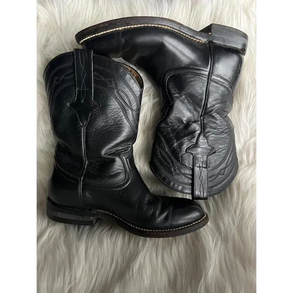 Ladies/Teens Black LeatherRoper Western Boots - Image 2