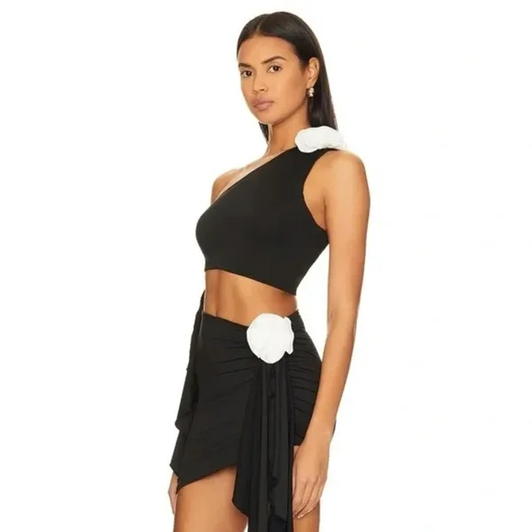 Lovers and Friends Cordelia Rosette One Shoulder Top Black & White Size XS $128 - Image 5