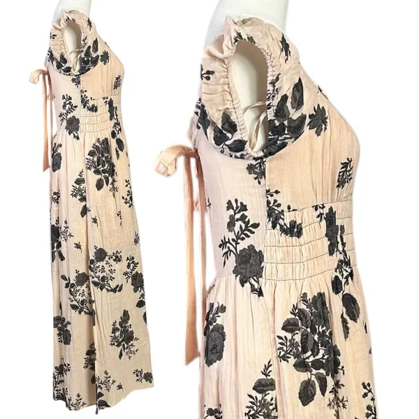 Free People Dainty Bohemian Gauze Forget Me Not Floral Midi Dress Blush Large - Image 11