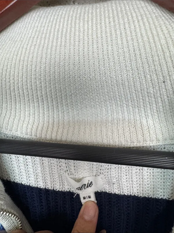 aerie woman oversized Striped Half-Zip Sweater in Navy, White & Light Blue sz M - Image 2