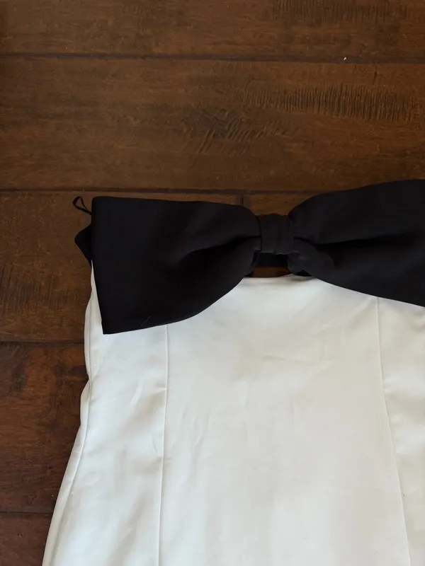 Zara Strapless Dress with Black Bow on White - Image 4