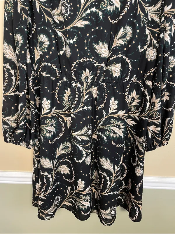 Ann Taylor Women’s Floral Chiffon Multicolor V-Neck Long Sleeve Blouson Dress - Image 3