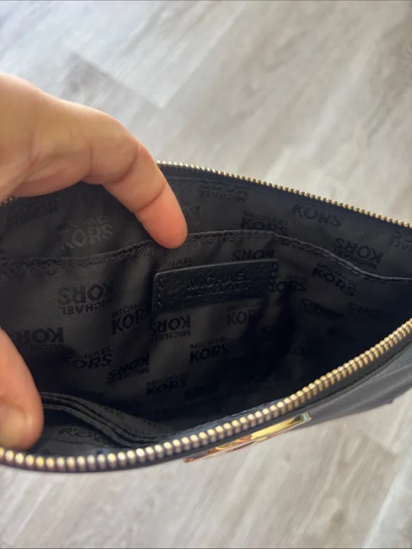 Michael Kors Black Leather Wristlet with Gold MK Medallion - Image 3