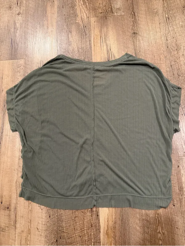 We The Free Olive V-Neck Ribbed Short Sleeve Tunic - Image 4