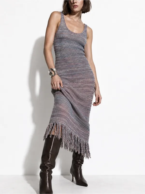 Future Collective Alani Noelle Multicolor Knit Fringe Hem Boho Dress Size Small - Image 2