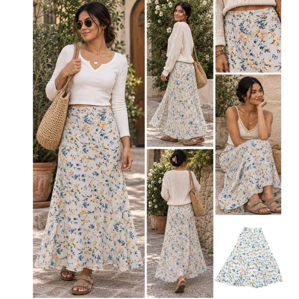 New American Eagle Cottage Floral High Rise Maxi Skirt Multi Womens Sz XS - Image 2