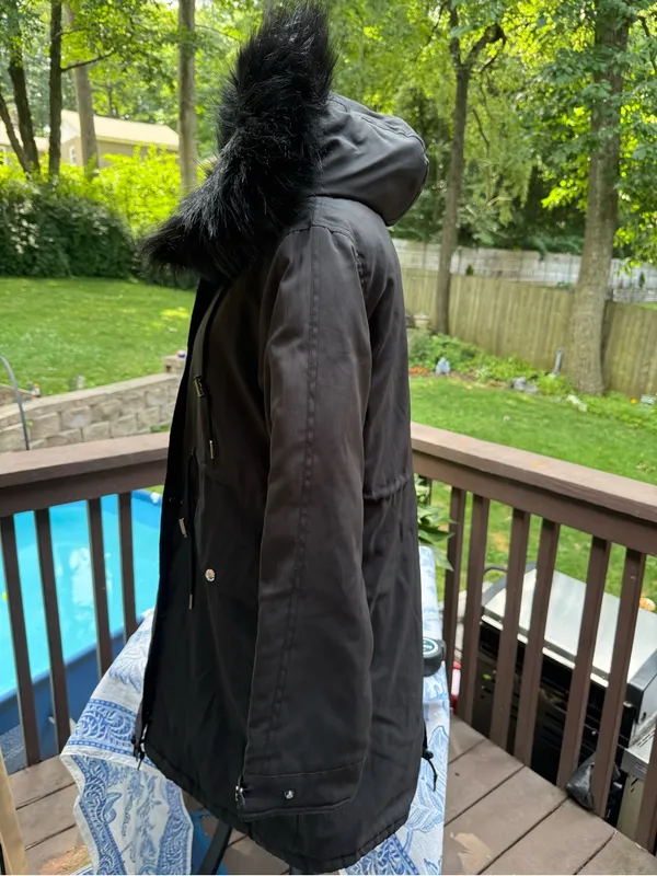 Source Unknown XUANHUANIAO Faux Fur Hooded Parka Jacket - Black size XL - Image 5