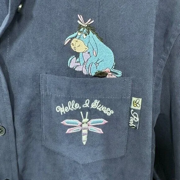 Vintage Disney Eeyore Embroidered Dark Purple Casual Button Up Pooh Women's M - Image 5