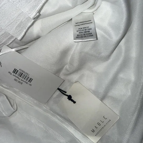 Mable White‎ Bow Sleeve Crop Barrett Peplum Fairy Coquette Top Size Medium New - Image 3