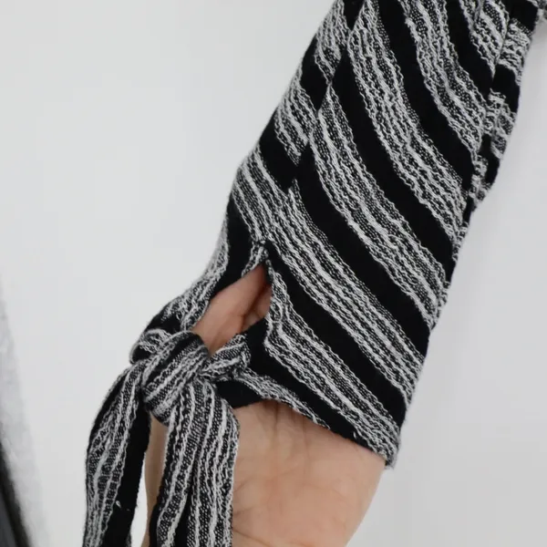 Free People‎ Morning Black White Stripe Small V Neck Dolman Tie Sleeve Top Boho - Image 9