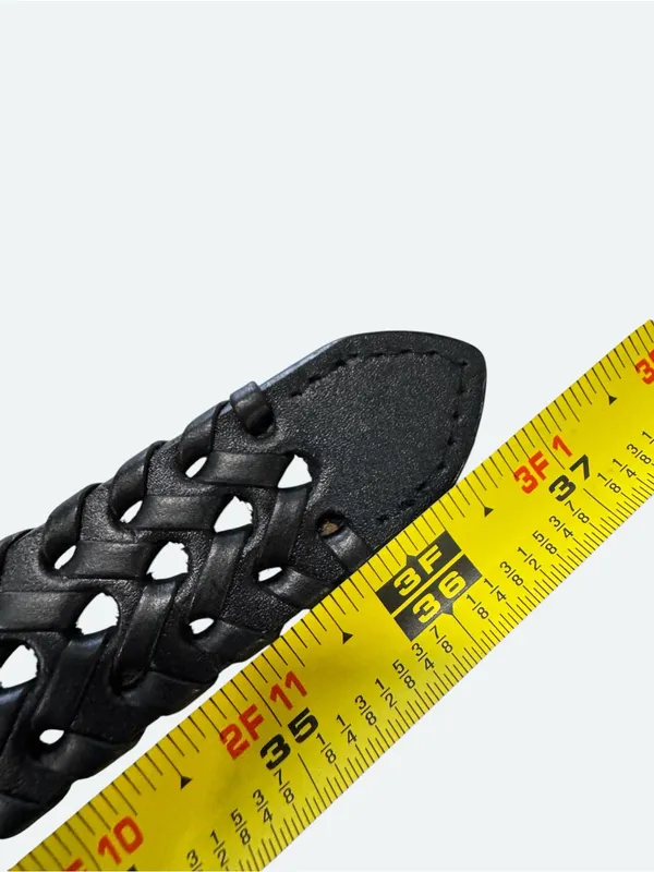 Vintage Black Genuine Leather Woven Braided Belt Silver Buckle Small Unisex - Image 5