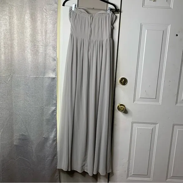 Lulu’s light gray strapless‎ chiffon bridesmaids all afloat maxi dress medium - Image 6