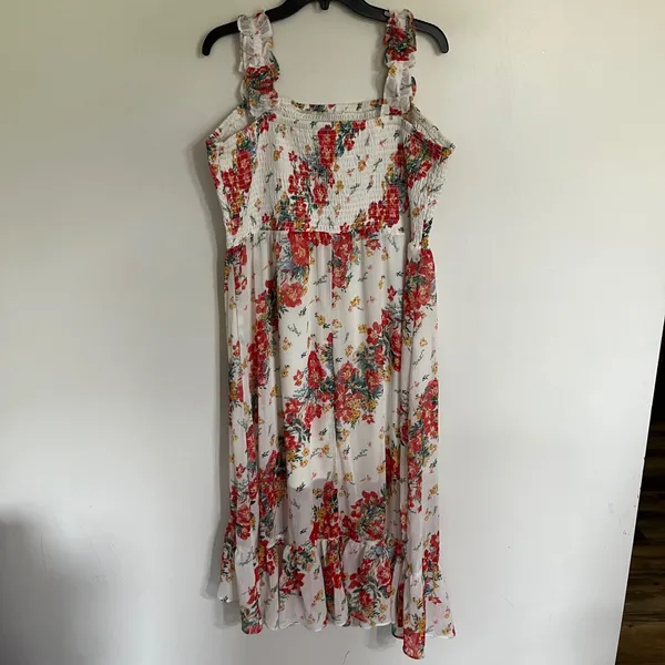 Maurices Floral Smocked Midi Dress Red‎ White Ruffle Strap Plus Size 1X - Image 11
