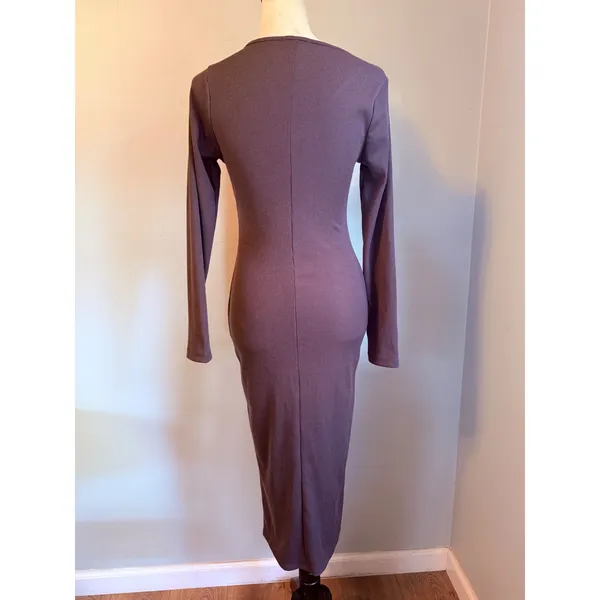 Fiestar Large Ribbed Knit Maxi Dress Long Sleeve boho Y2K fall bodycon sexy casual party - Image 3