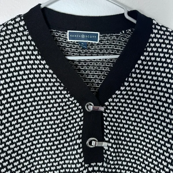 Karen Scott Womens XL Henley V-Neck Sweater Black & White‎ - Image 7