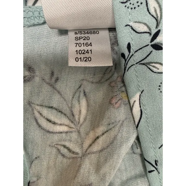 Loft Aqua Floral Print Mixed Media Blouse‎ Women Small Pleated Back Career Party - Image 11