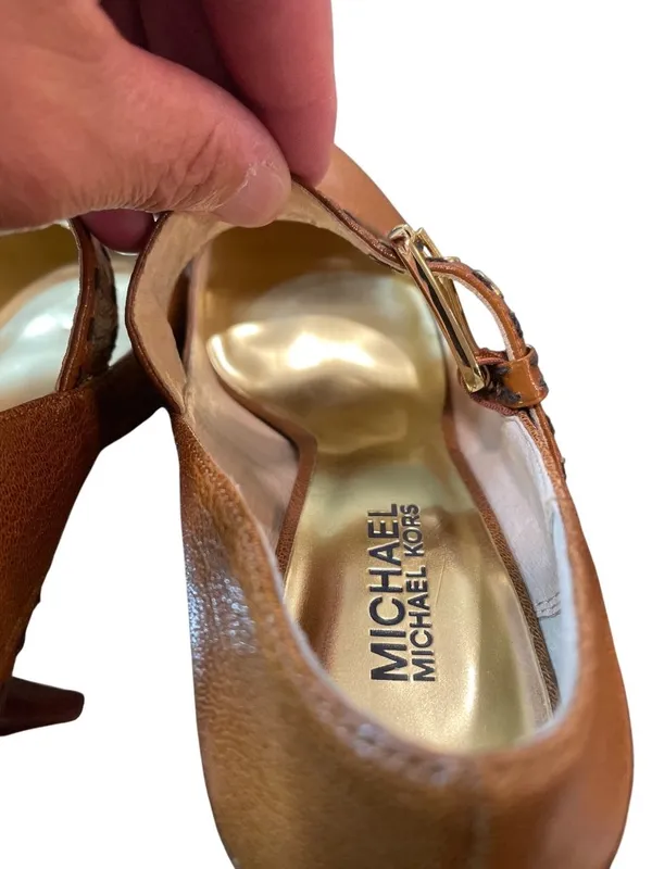 Michael Kors wms brown leather pebbled stilleto 5" heels shoes sz 8M SKU 10-404 - Image 13