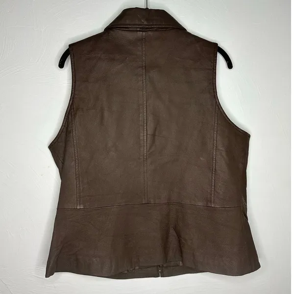 A.M.I Genuine Leather Vest Size Large Brown Nylon Lined Full Zip 90s Collared - Image 2