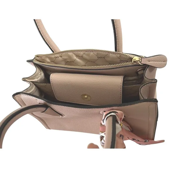 ALDO Womens Taupe Tan Satchel Handbag Structured Tote Shoulder Purse Scarf Charm - Image 7