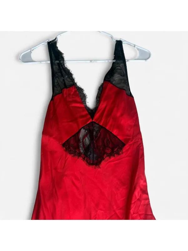 NWT Zara Red Satin Lace Slip Dress Small Silk Blend Lingerie Mini Dress - Image 7