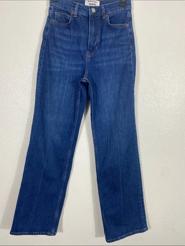 Reformation Dark Blue Wide-Leg Jeans Size 26 - Image 3