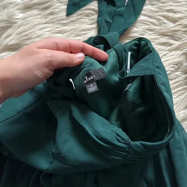 LULU’S Radiant Charisma Emerald Chiffon Ruched Tie Strap Maxi Dress - Image 7