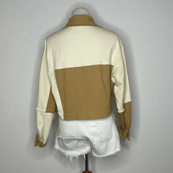 Baevely- Tan & White Cropped Jacket with Cheetah Print Pockets - Image 3