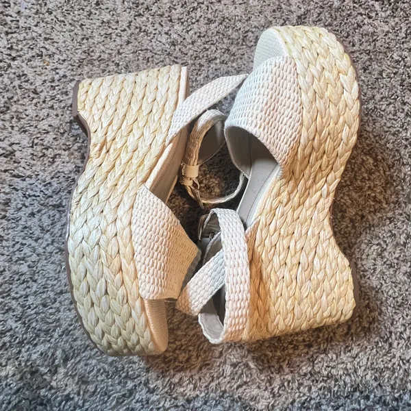 Sam Edelman Women Cream Woven Raffia Platform Wedge‎ Espadrille Sandals Size 10 - Image 3