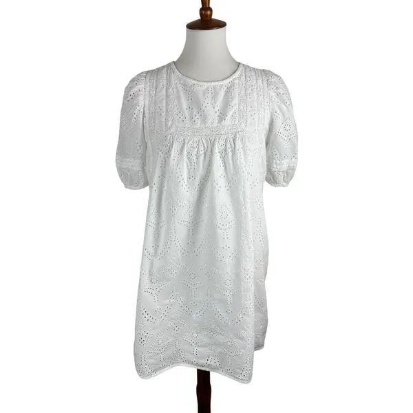 Sanctuary White Eyelet Cotton Puff Sleeve Mini Dress XS - Image 2