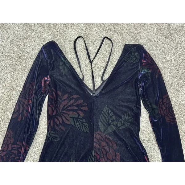 Free People Intimately Floral Velvet Strappy Bodycon Mini Dress Long Sleeve Sz S - Image 8