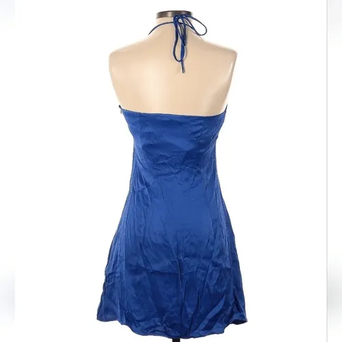 Zara -781 NWT Women's Halter Satin‎ Dress In Royal Blue Small - Image 2