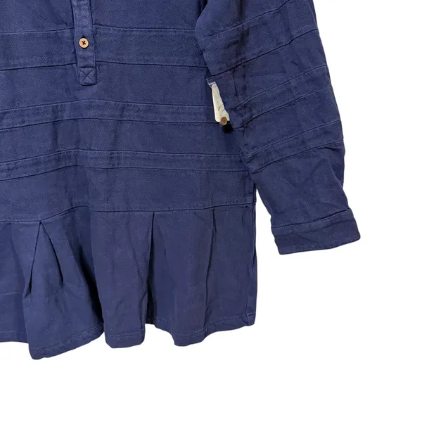 Free People Free-est Womens Navy Blue Cotton Pintuck Henley Pleated Mini Dress M - Image 4