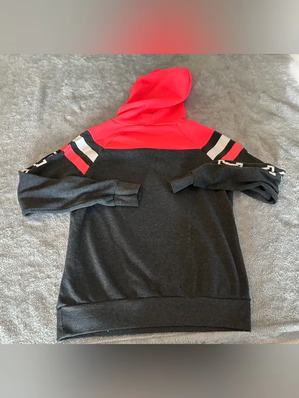 Women’s Bobbie Brooks Gray & Pink Hooded Neck Lace-Up Pullover Sweatshirt Size S - Image 6
