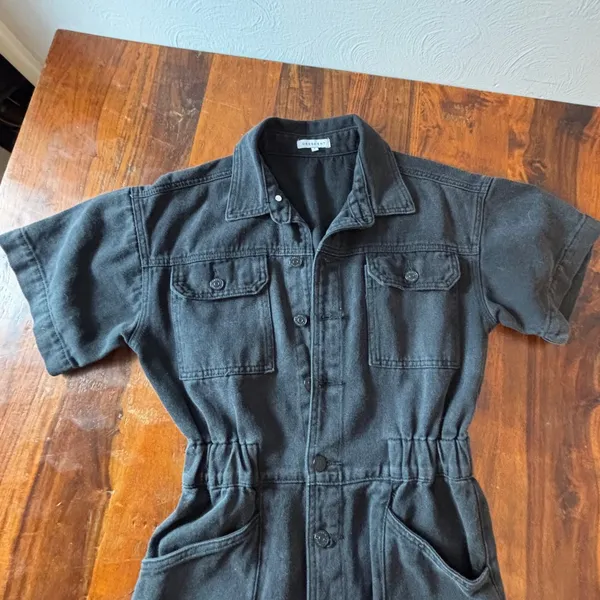Crescent Black Denim Utility Jumpsuit Elastic Waist Button Front Small CR7664-DU - Image 8