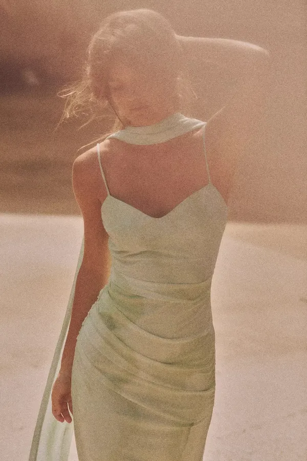 Zara sheer Green Women's maxi Dress scarf evening wedding holiday - Image 10