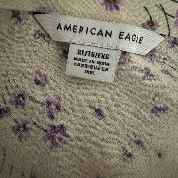 American Eagle Wrap Top Womens XL Cream Purple Floral Long Sleeve Viscose Blouse - Image 5