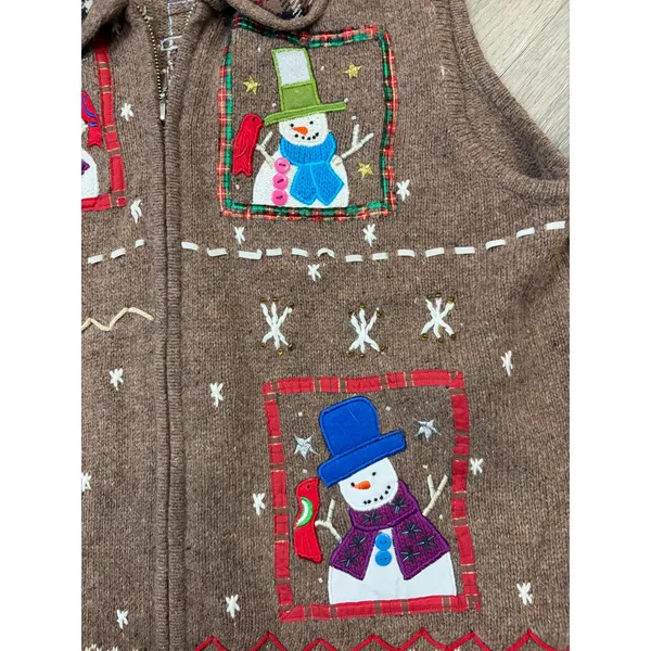 Hampshire Studio Snowman Sweater Vest Large Brown Christmas Holiday Knit - Image 7