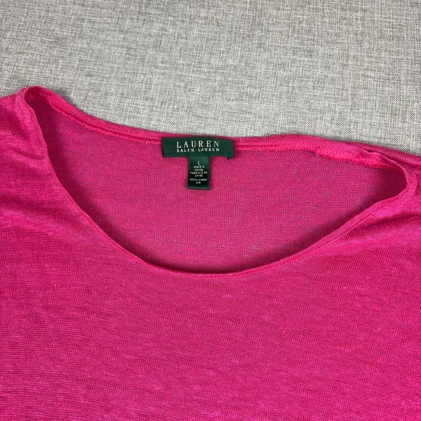 Lauren Ralph Lauren Linen Sweater Womens Large Pink Scoop Neck 3/4 Sleeve - Image 2