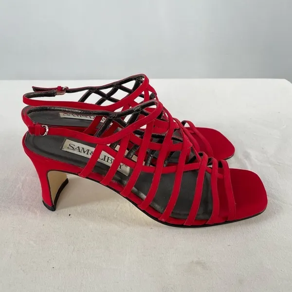 Vintage Sam & Libby Square Toe Strappy Heeled‎ Sandals in Red Size 6.5 - Image 4