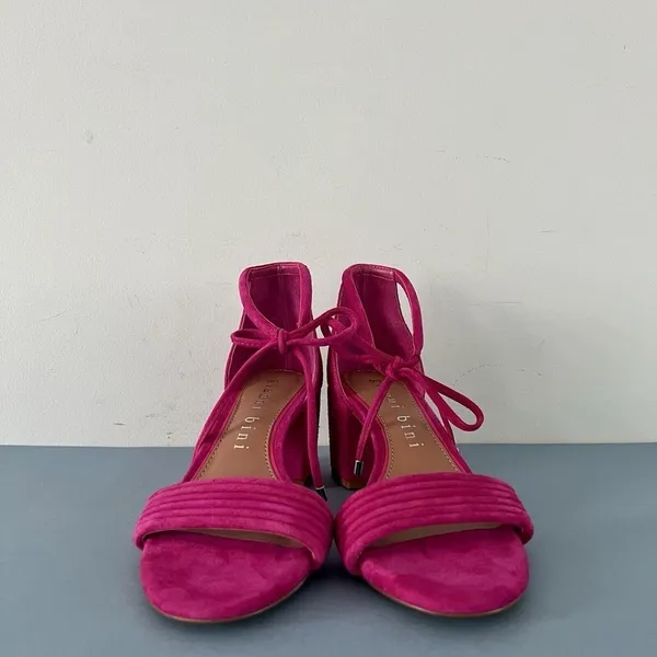 Gianni Bini Rhiaann Pink Fuchsia Suede Ankle Tie Block‎ Heel Sandals - Image 3