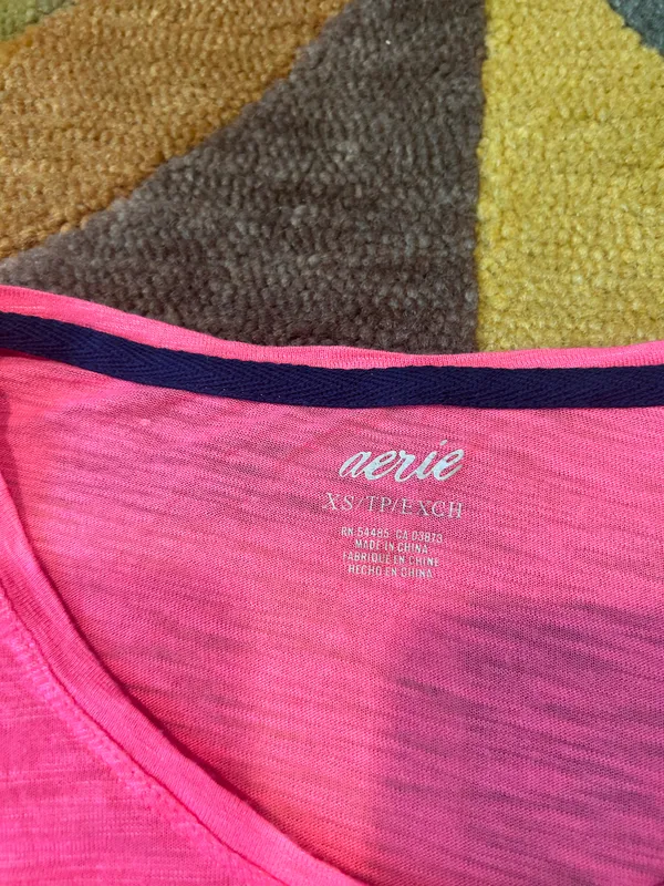 Aerie NWOT Y2K Style Pink Long Sleeve Henley T Shirt Thin Burnout Material XS - Image 2