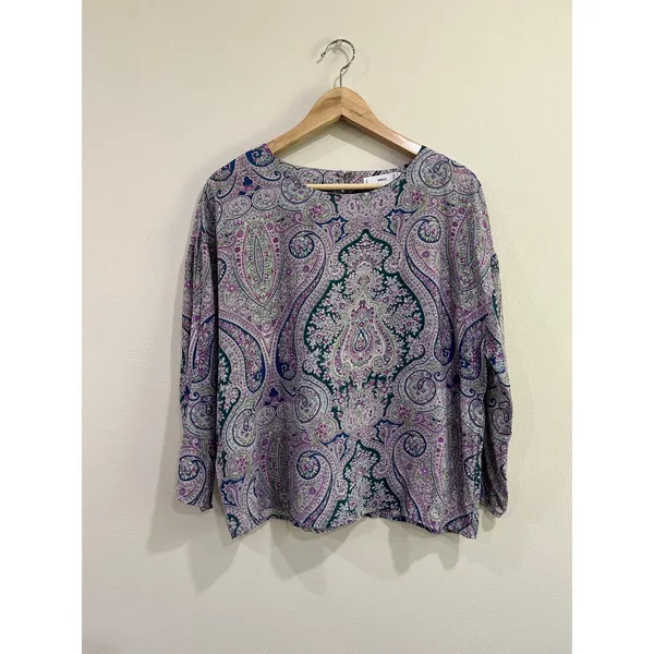 Mango Purple Blue Paisley Boho Lightweight Relaxed Blouse Top Size‎ 6 - Image 4