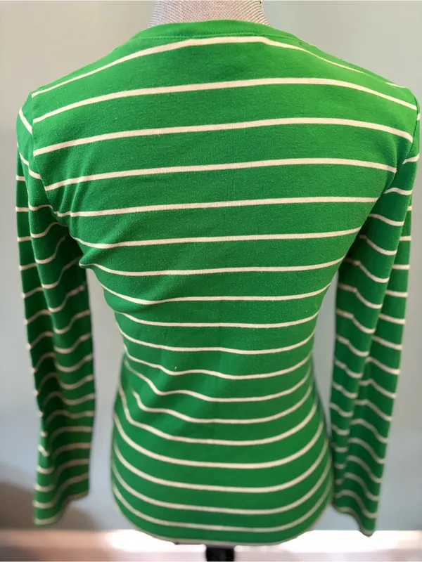 Ralph Lauren Green & White Striped Long Sleeve Top with Purple Pony - Image 2