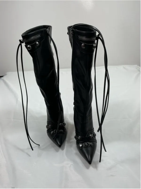 Womans Stiletto Sexy Fashion Boots Black 6 Knee High - Image 2