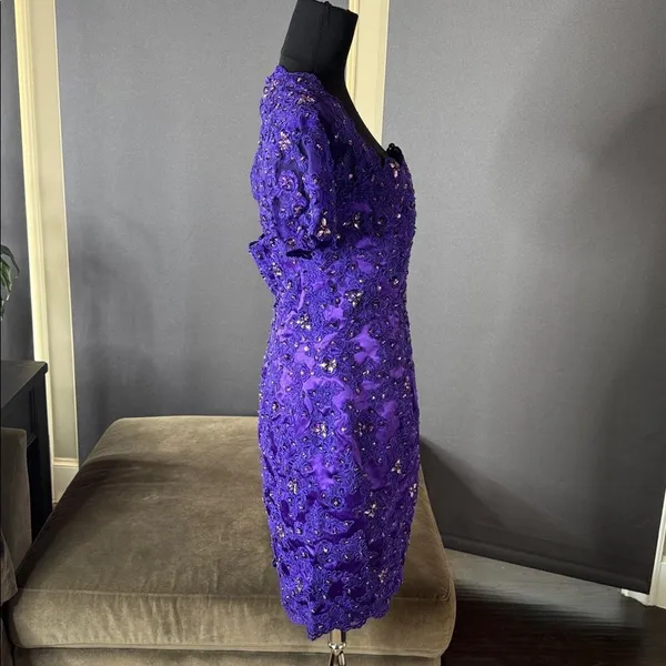 Women’s Purple Short Sleeve Formal Dress Lace Appliqué Zip Up Back Size 8 NWT - Image 3