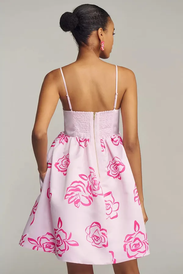 BNWT Maeve Baby Pink Hot Pink Rose Printed Babydoll Mini Dress - Image 3