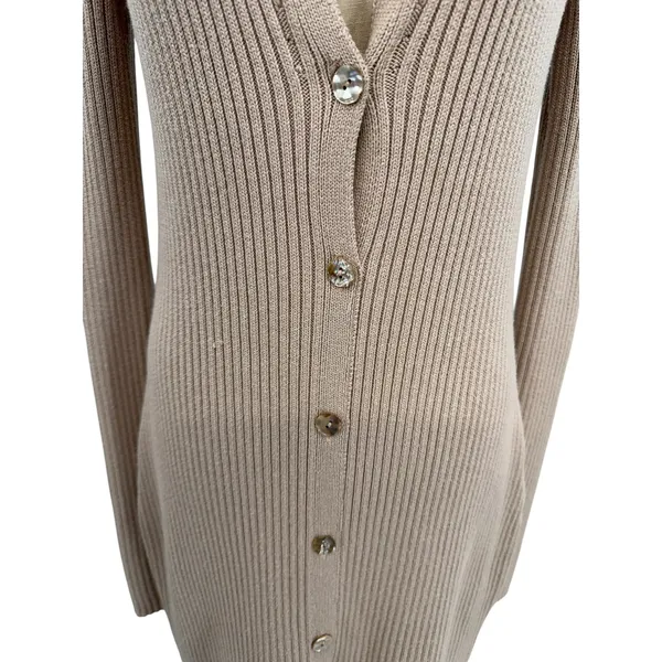 LPA Naolin Taupe Rib Knit Open Back Collared Bodycon Mini Dress‎ Size Medium - Image 6